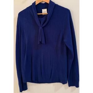 Bedford Fair Women's Blue Acrylic Sweater with Tie Neck Detail